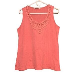 Athleta Coral Pink Crochet Lace 100% Cotton Casual Tank Top Size Large